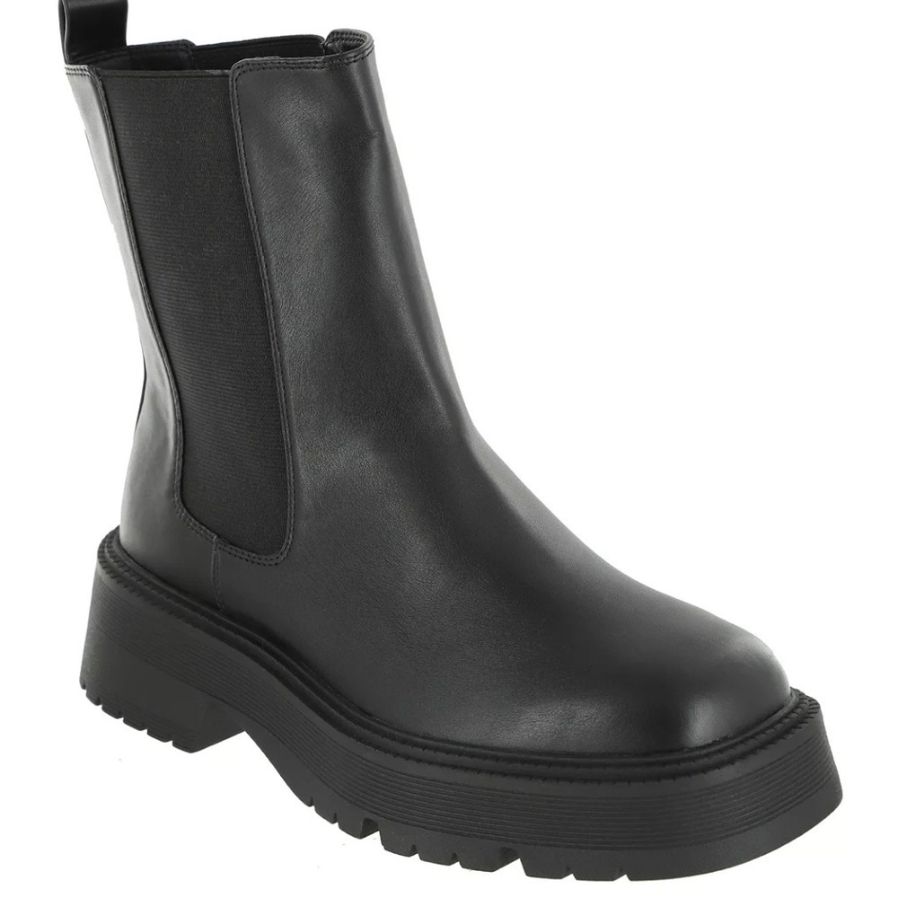 MIA LENIA CHUNKY LEATHER CHELSEA BOOTS BLACK NEW